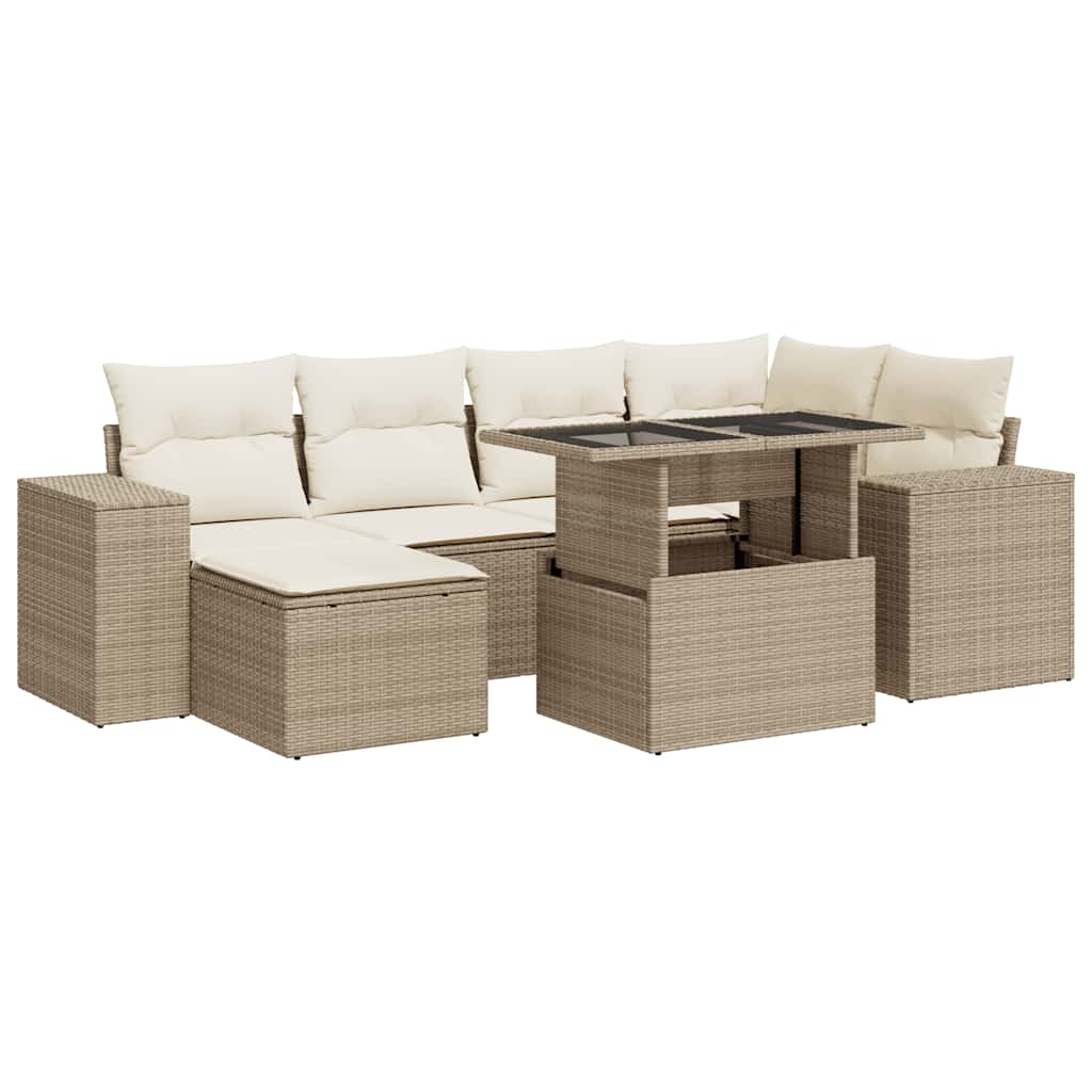 sofasæt til haven 7 dele med hynder polyrattan beige