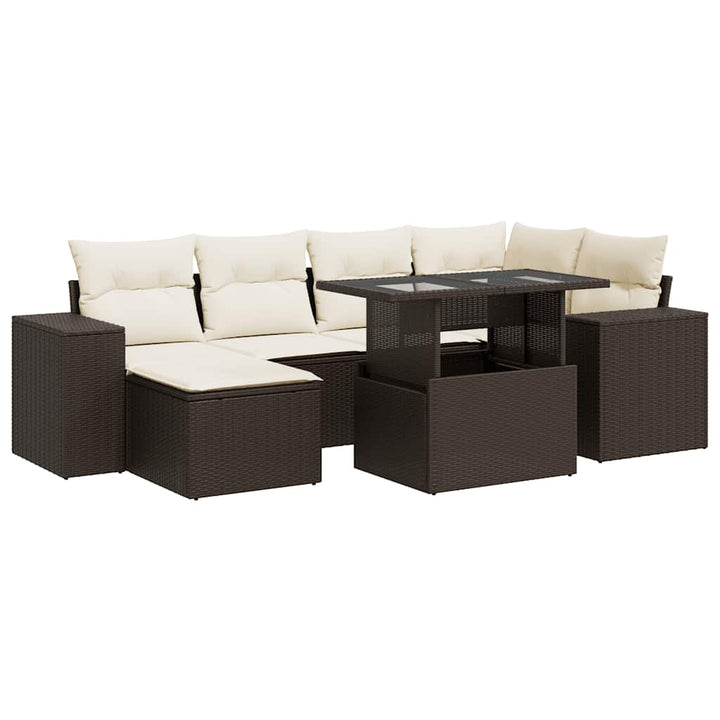 sofasæt til haven 7 dele med hynder polyrattan brun