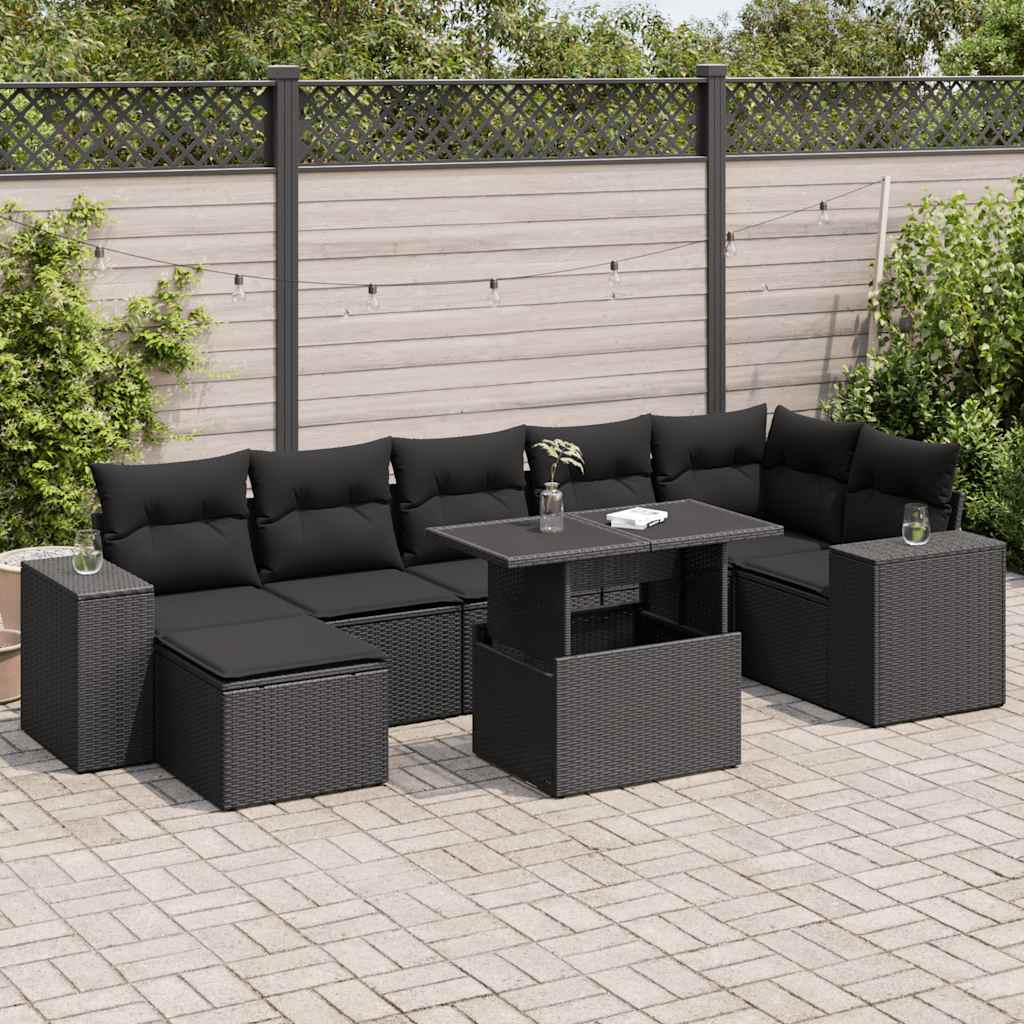 sofasæt til haven 8 dele med hynder polyrattan sort