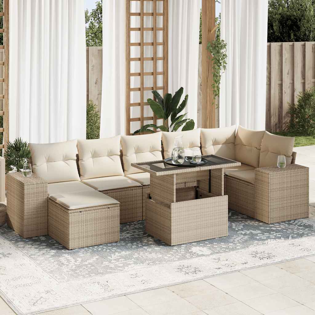 sofasæt til haven 8 dele med hynder polyrattan beige