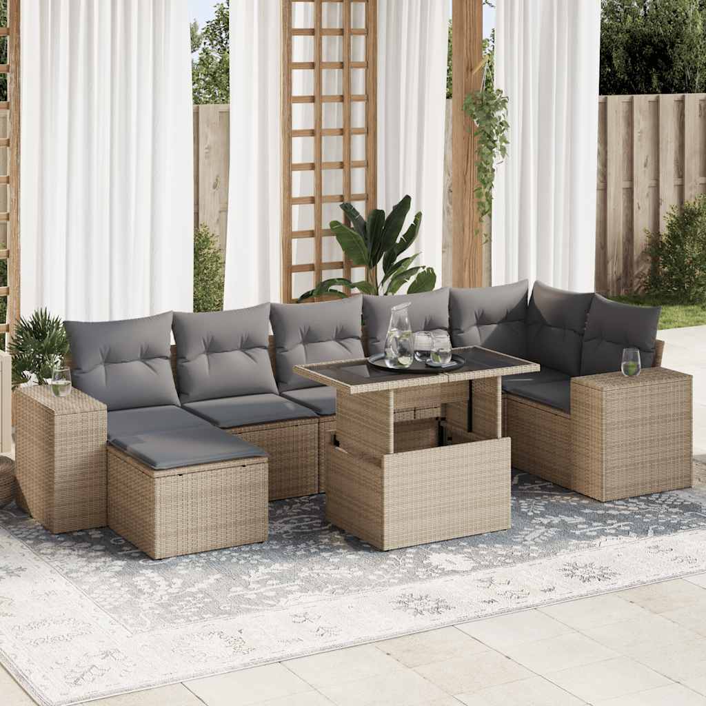 sofasæt til haven 8 dele med hynder polyrattan beige