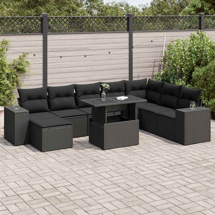 sofasæt til haven 9 dele med hynder polyrattan sort