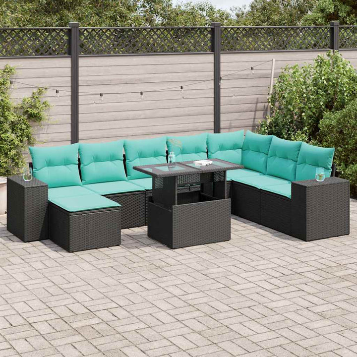 sofasæt til haven 9 dele med hynder polyrattan akacietræ sort