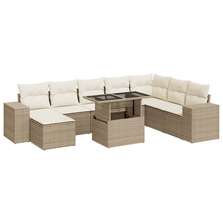 sofasæt til haven 9 dele med hynder polyrattan beige
