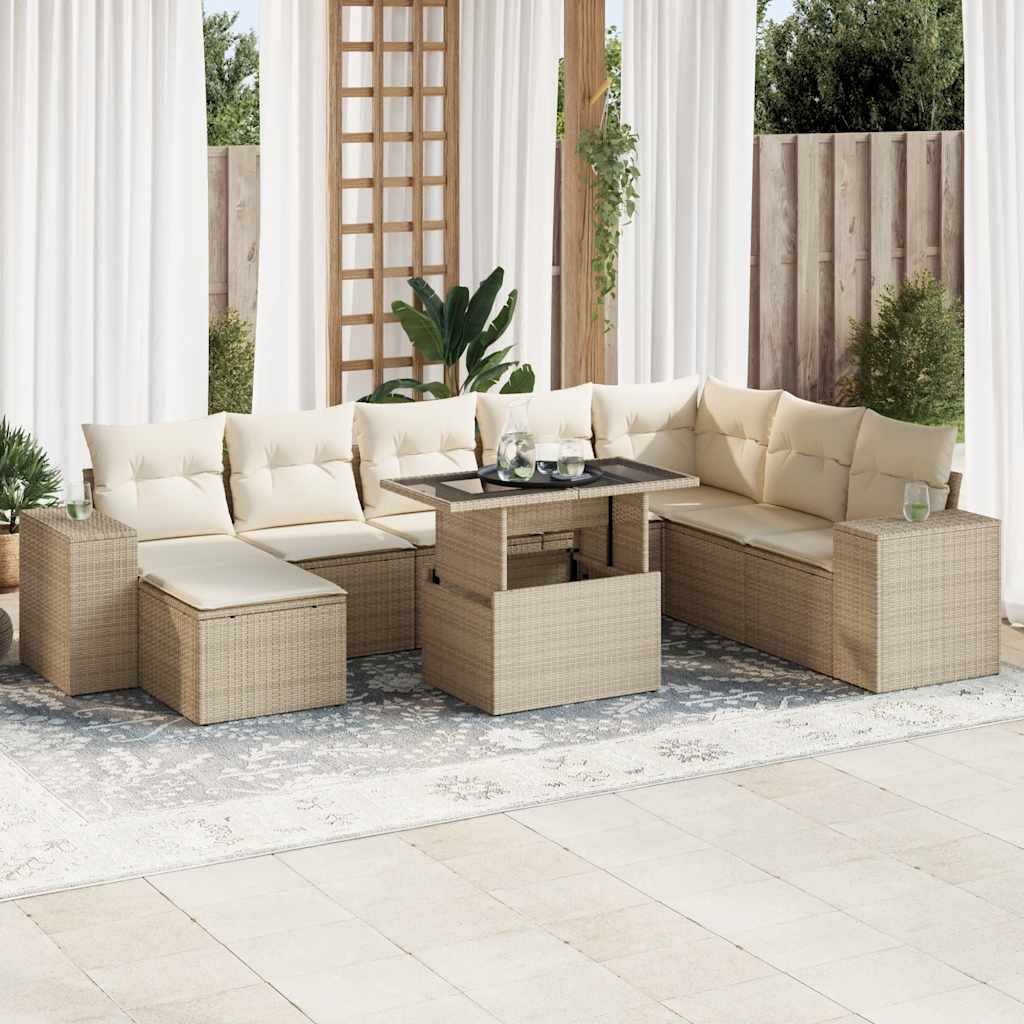 sofasæt til haven 9 dele med hynder polyrattan beige