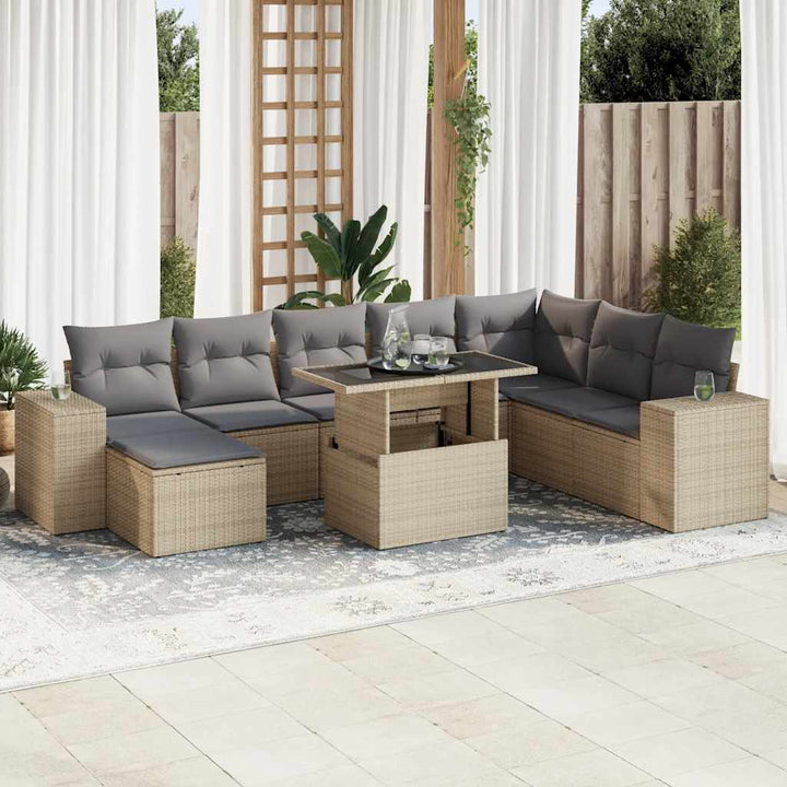sofasæt til haven 9 dele med hynder polyrattan beige