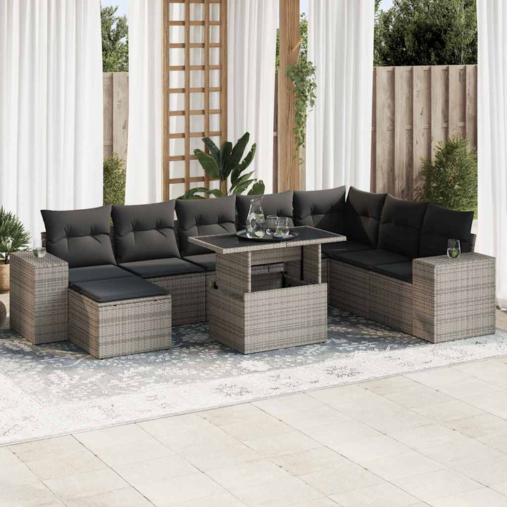 sofasæt til haven 9 dele med hynder polyrattan grå