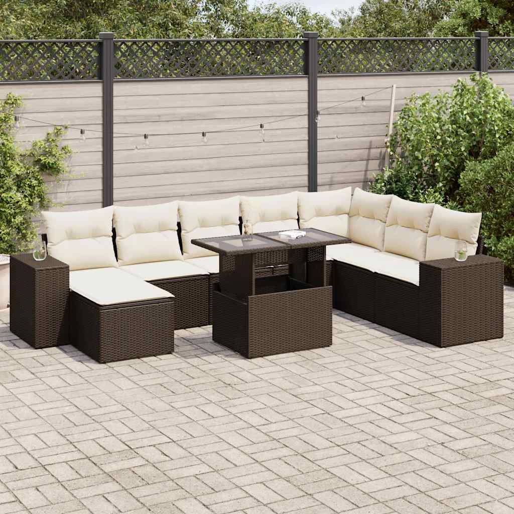 sofasæt til haven 9 dele med hynder polyrattan brun
