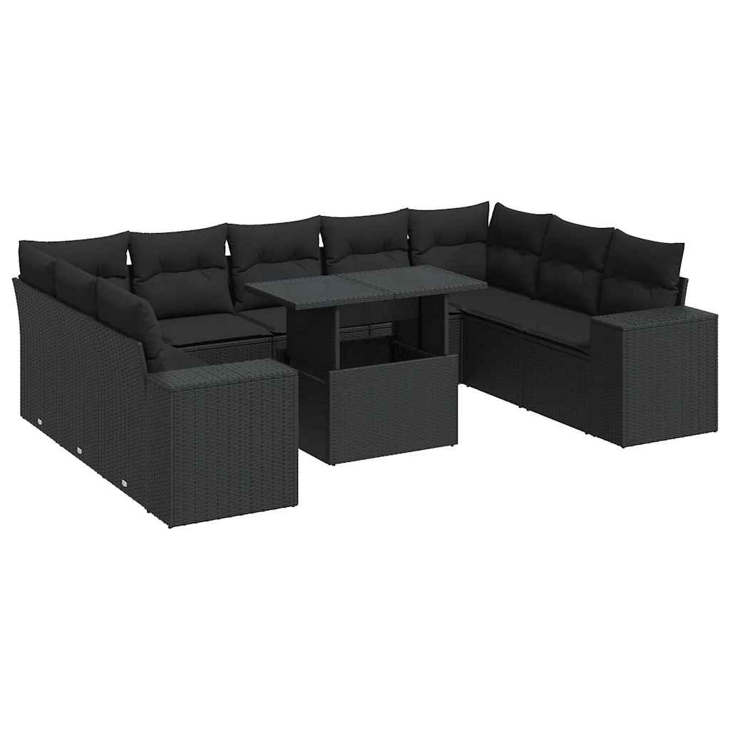 sofasæt til haven 10 dele med hynder polyrattan sort