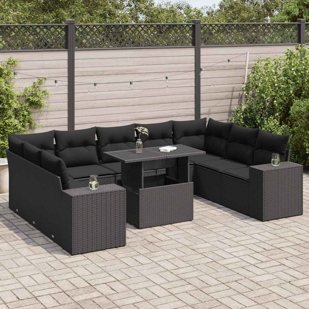 sofasæt til haven 10 dele med hynder polyrattan sort