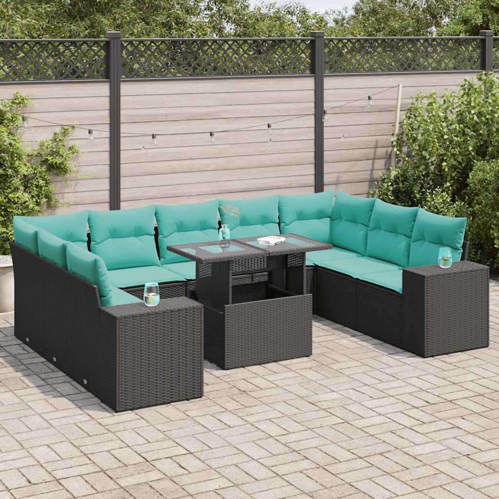 sofasæt til haven 10 dele med hynder polyrattan akacietræ sort