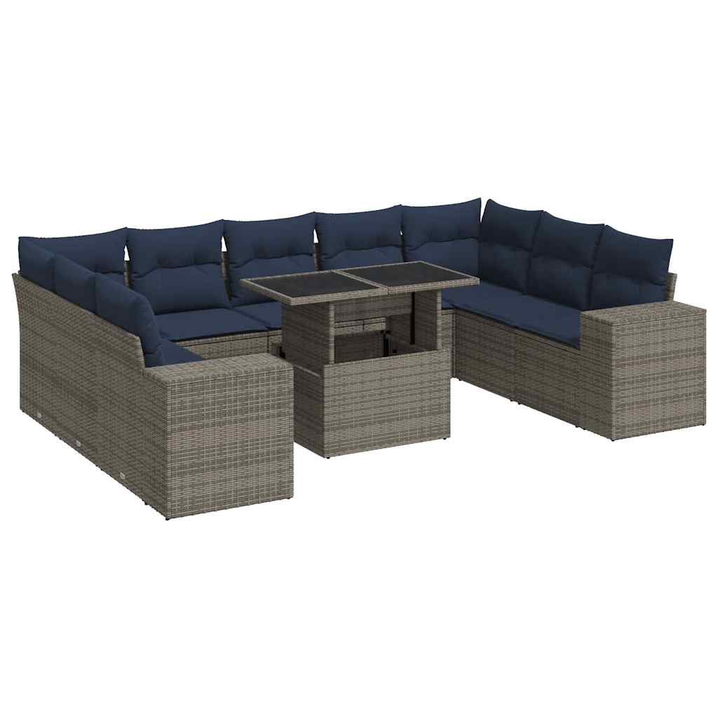 sofasæt til haven 10 dele med hynder polyrattan akacietræ grå