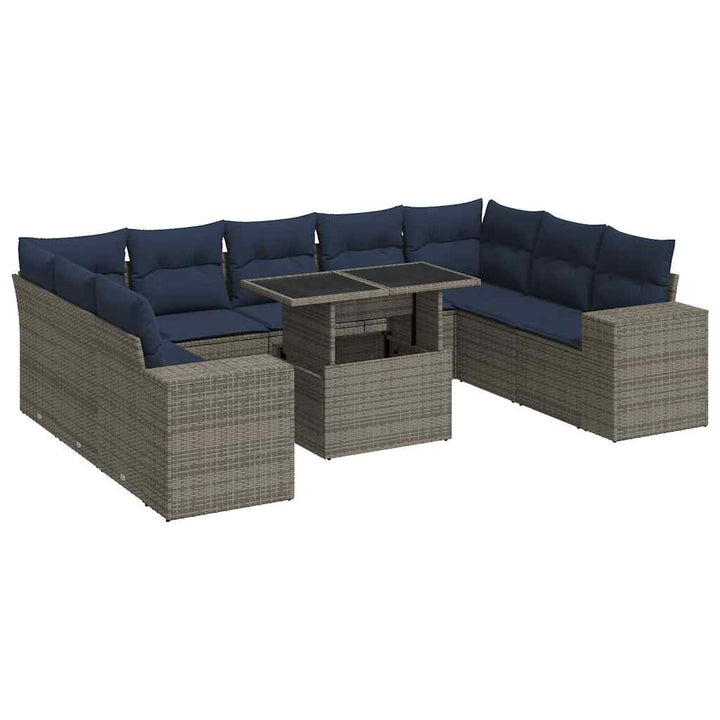 sofasæt til haven 10 dele med hynder polyrattan akacietræ grå