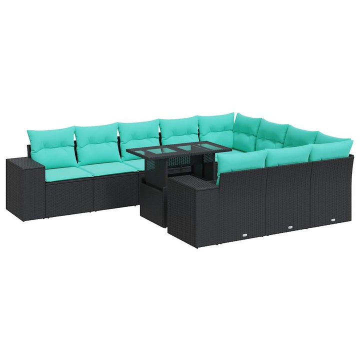 sofasæt til haven 11 dele med hynder polyrattan akacietræ sort