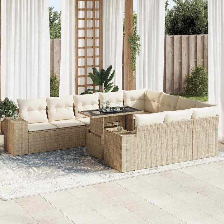 sofasæt til haven 11 dele med hynder polyrattan beige