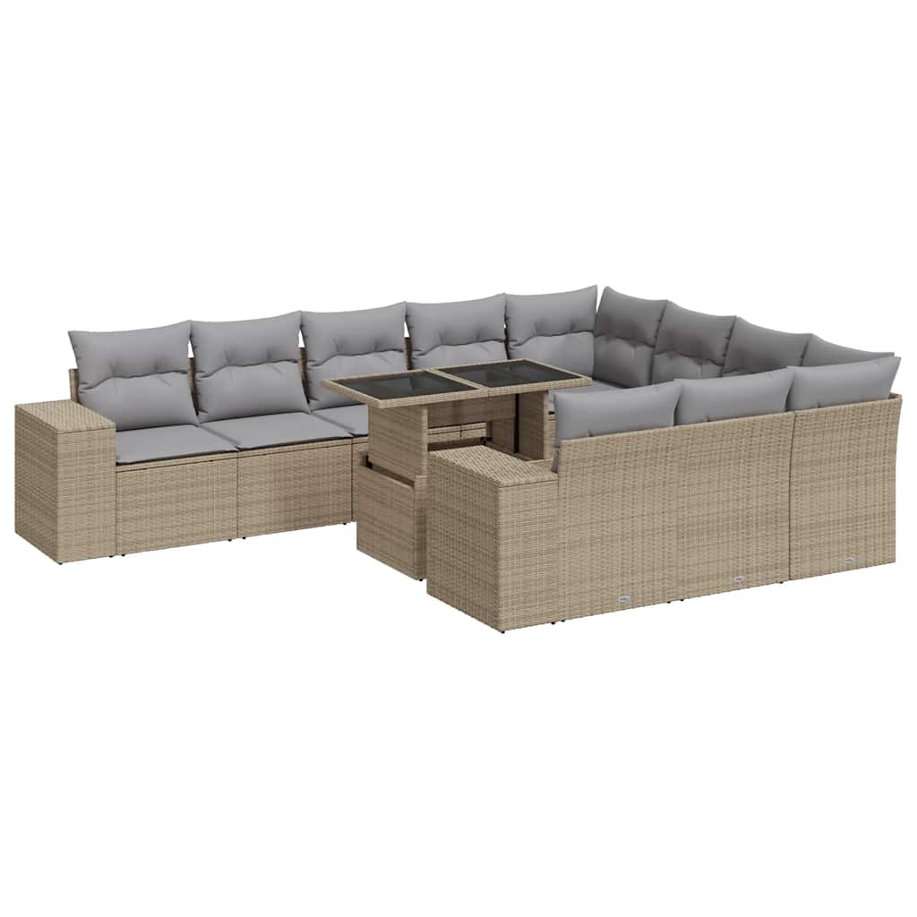sofasæt til haven 11 dele med hynder polyrattan beige