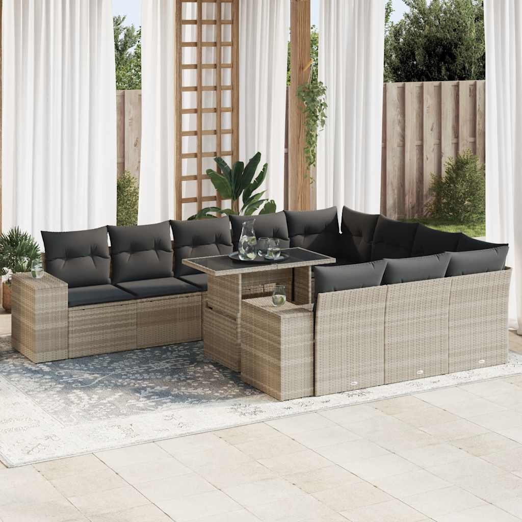 loungesæt til haven 11 dele med hynder polyrattan grå