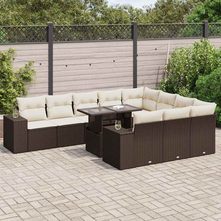loungesæt til haven 11 dele med hynder polyrattan brun