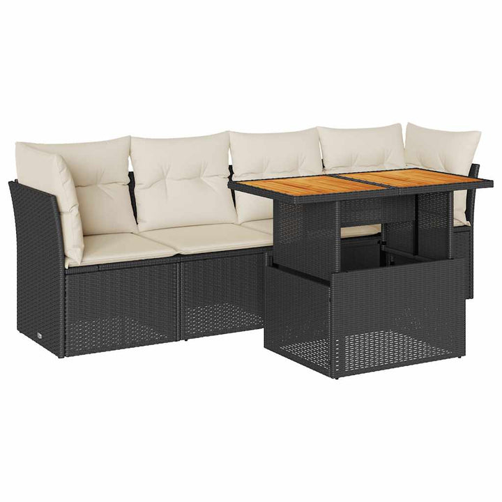 sofasæt til haven 5 dele med hynder polyrattan sort