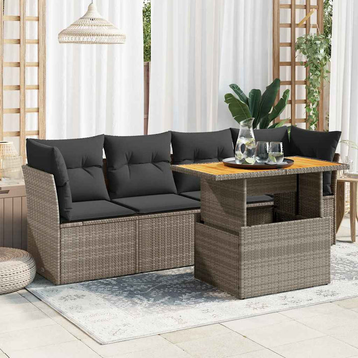 sofasæt 5 dele med hynder polyrattan grå