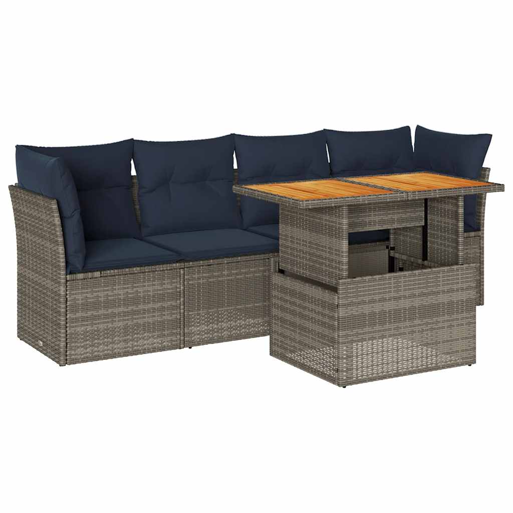 sofasæt 5 dele med hynder polyrattan grå
