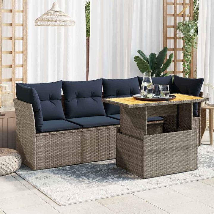 sofasæt 5 dele med hynder polyrattan grå