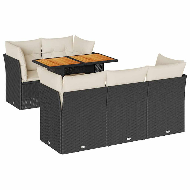 sofasæt til haven 6 dele med hynder polyrattan sort