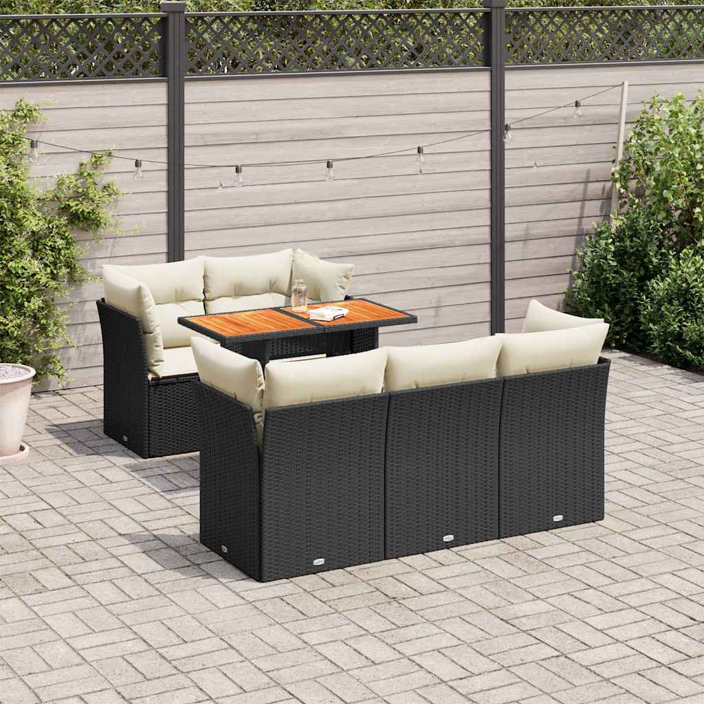 sofasæt til haven 6 dele med hynder polyrattan sort