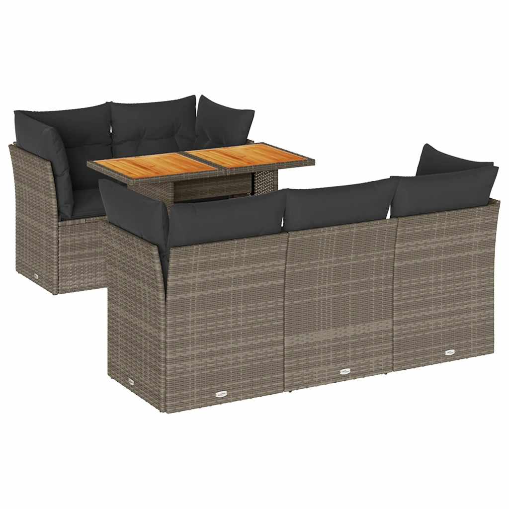 sofasæt til haven 6 dele med hynder polyrattan grå
