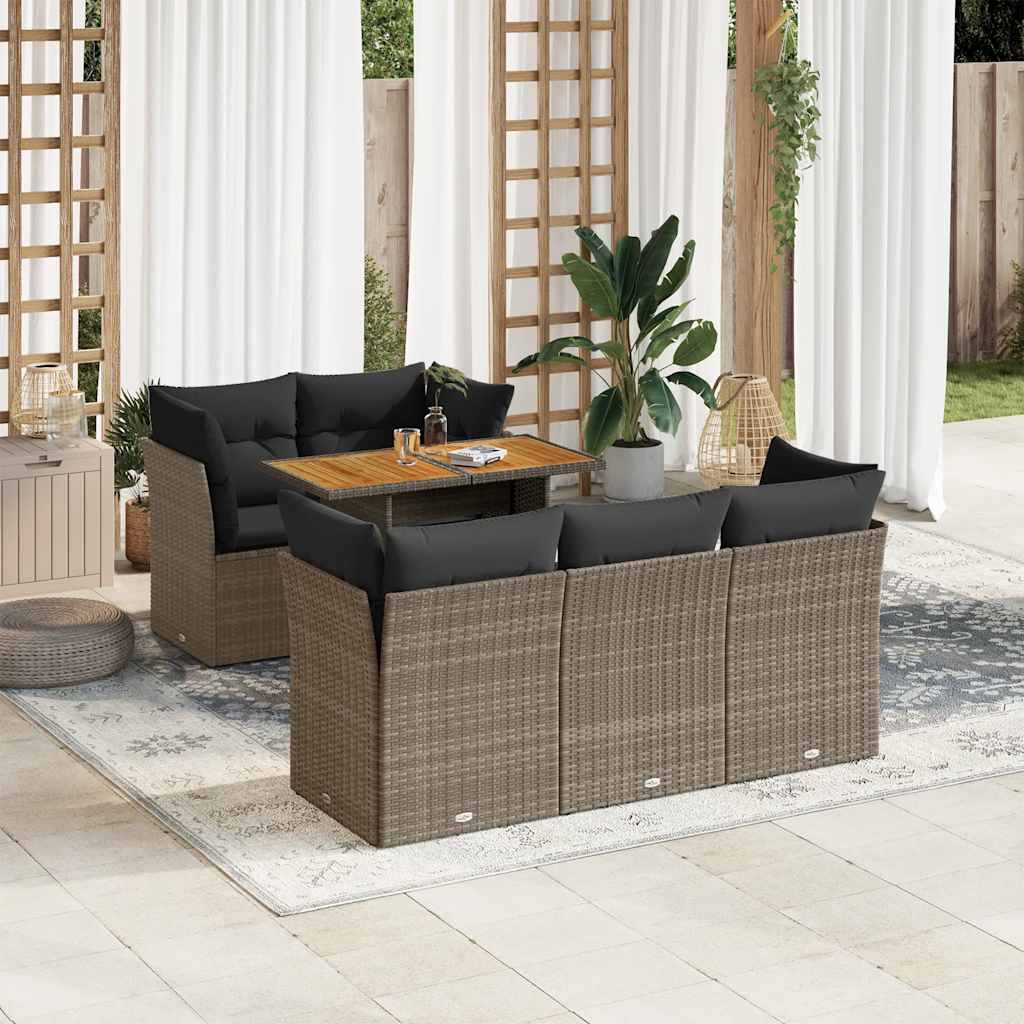 sofasæt til haven 6 dele med hynder polyrattan grå