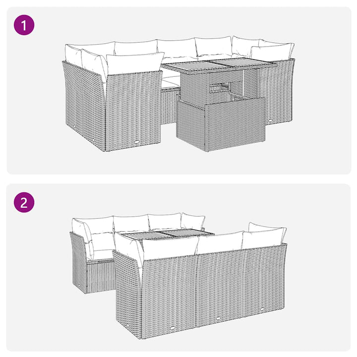 sofasæt til haven 7 dele med hynder polyrattan sort
