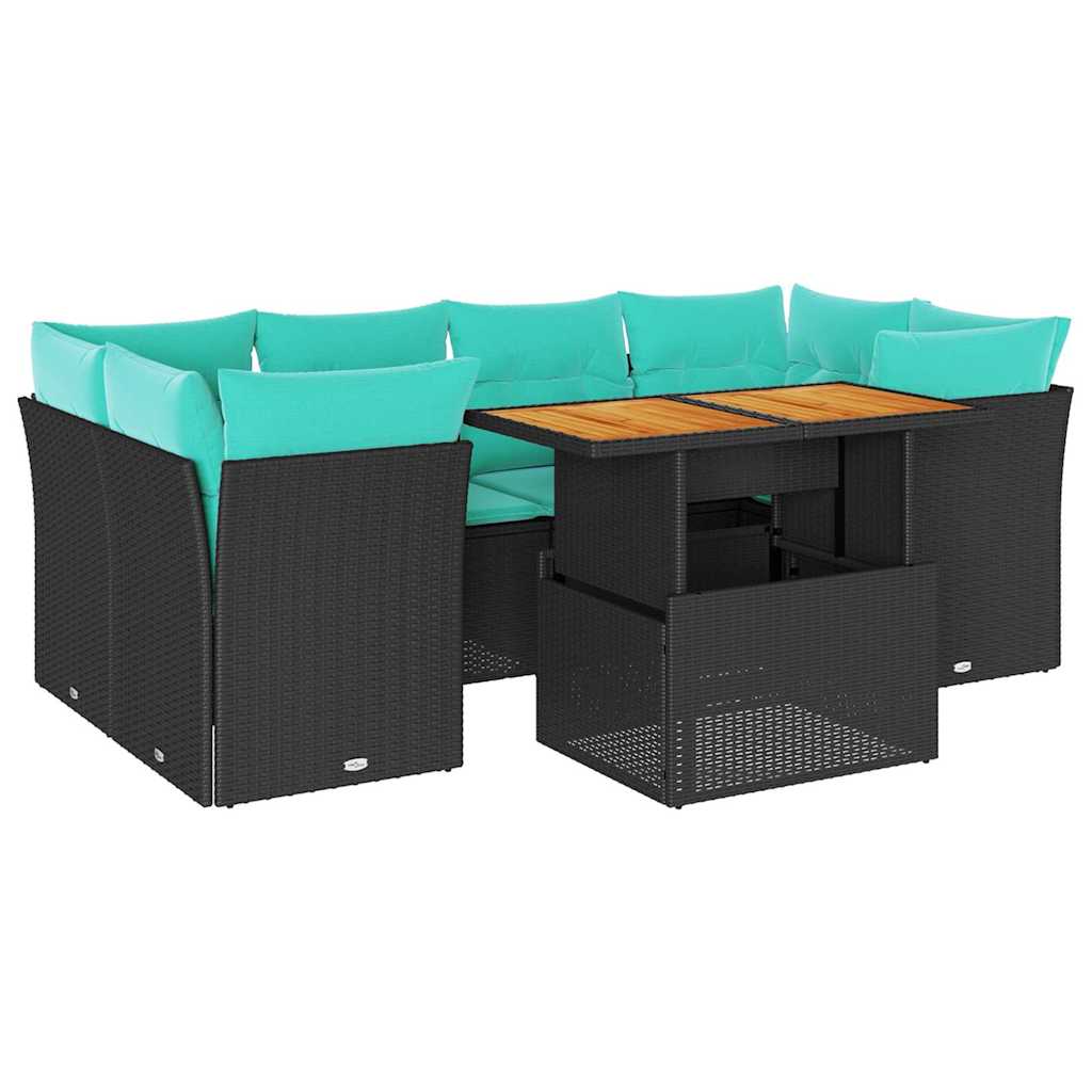 sofasæt til haven 7 dele med hynder polyrattan sort