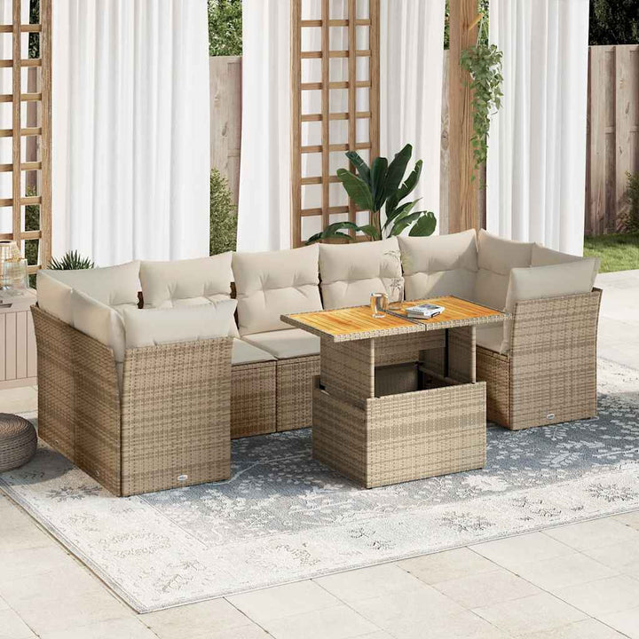 sofasæt til haven 8 dele med hynder polyrattan beige