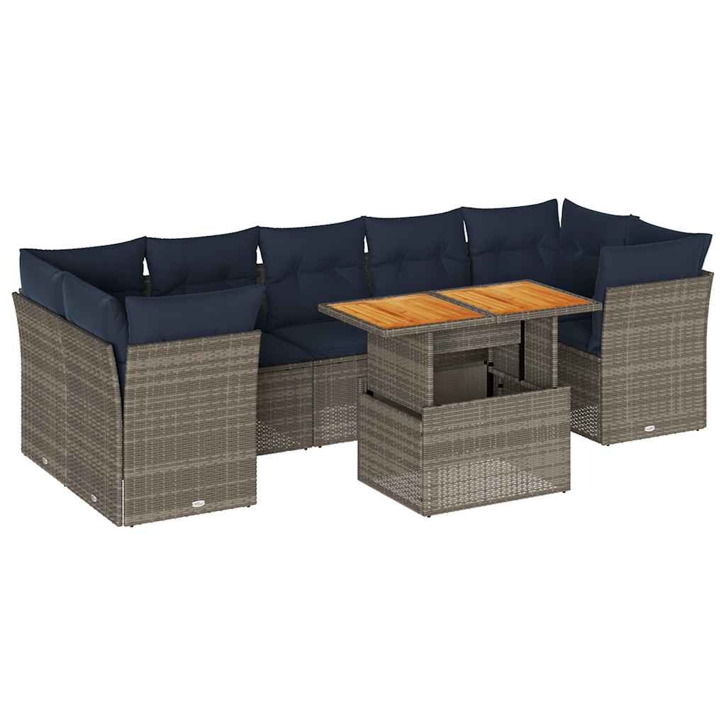 sofasæt til haven 8 dele med hynder polyrattan grå