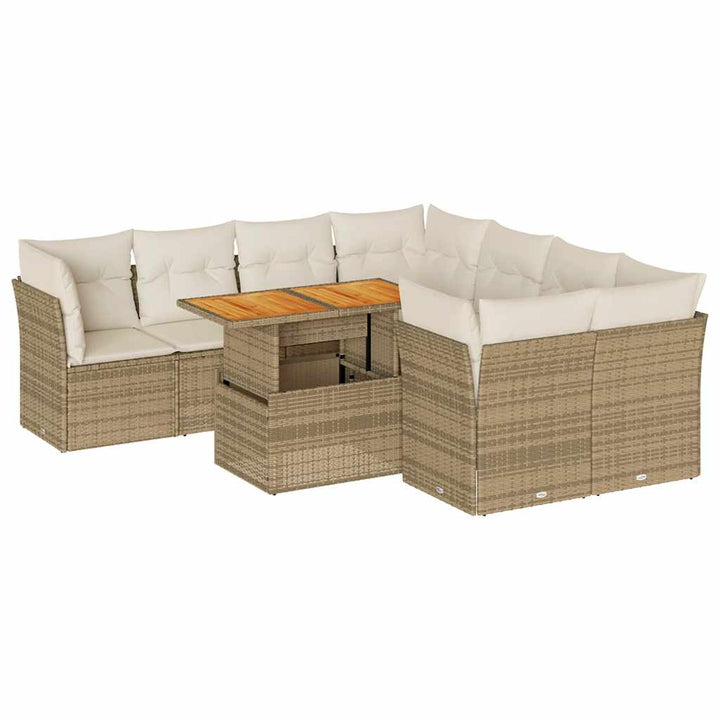 sofasæt til haven 9 dele med hynder polyrattan beige