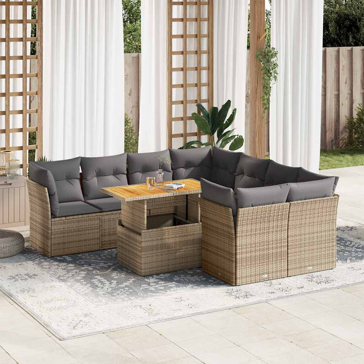 sofasæt til haven 9 dele med hynder polyrattan beige