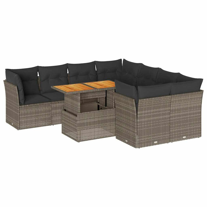 sofasæt til haven 9 dele med hynder polyrattan grå