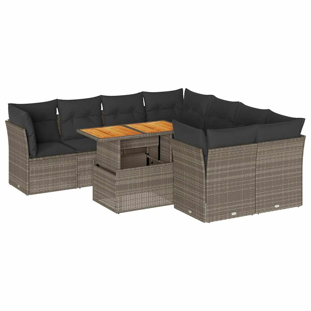 sofasæt til haven 9 dele med hynder polyrattan grå
