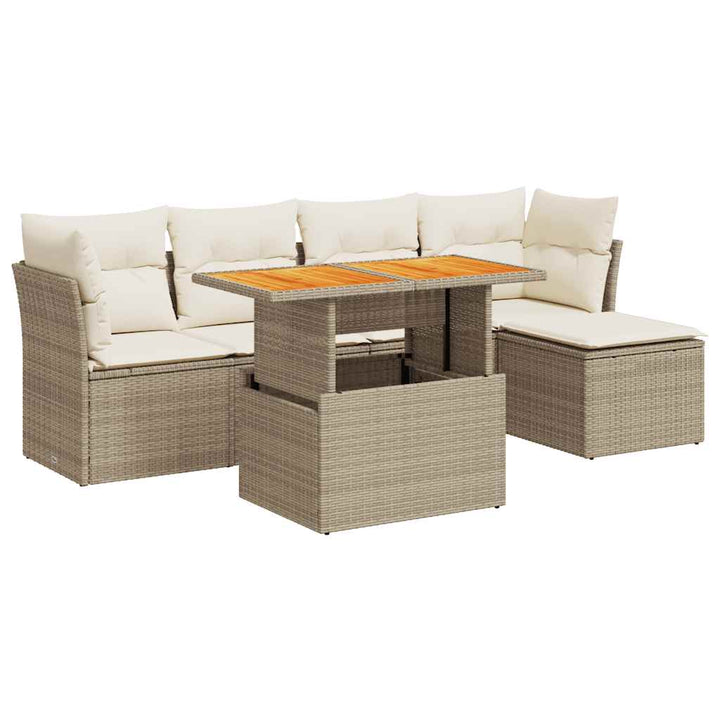 sofasæt til haven 6 dele med hynder polyrattan beige