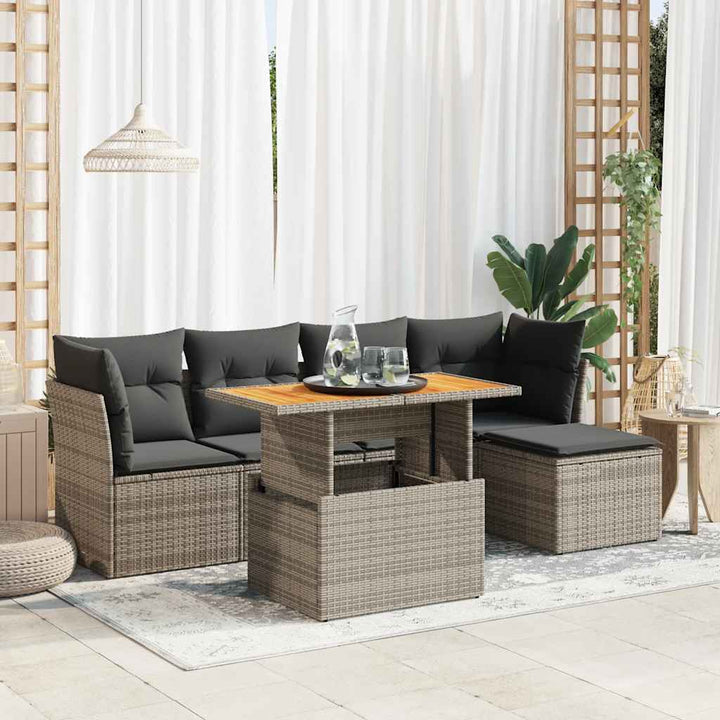 sofasæt til haven 6 dele med hynder polyrattan grå