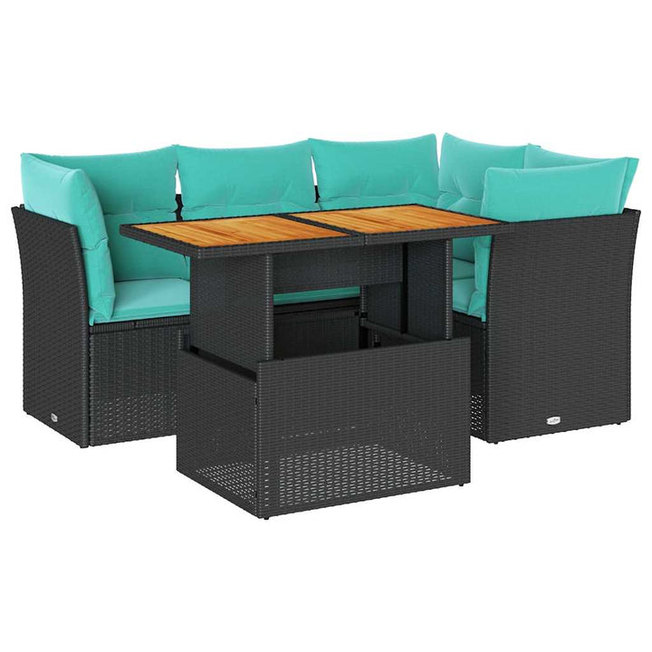 sofasæt til haven 5 dele med hynder polyrattan sort