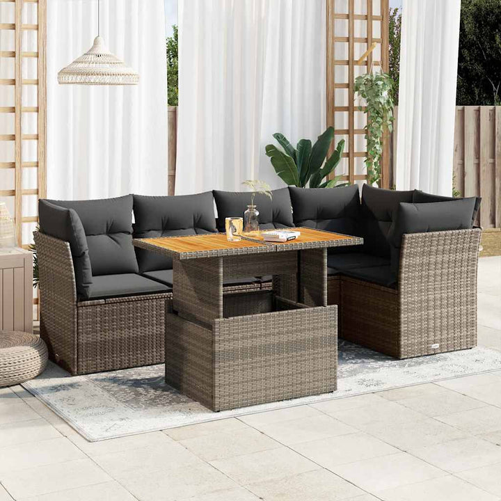 sofasæt til haven 6 dele med hynder polyrattan grå