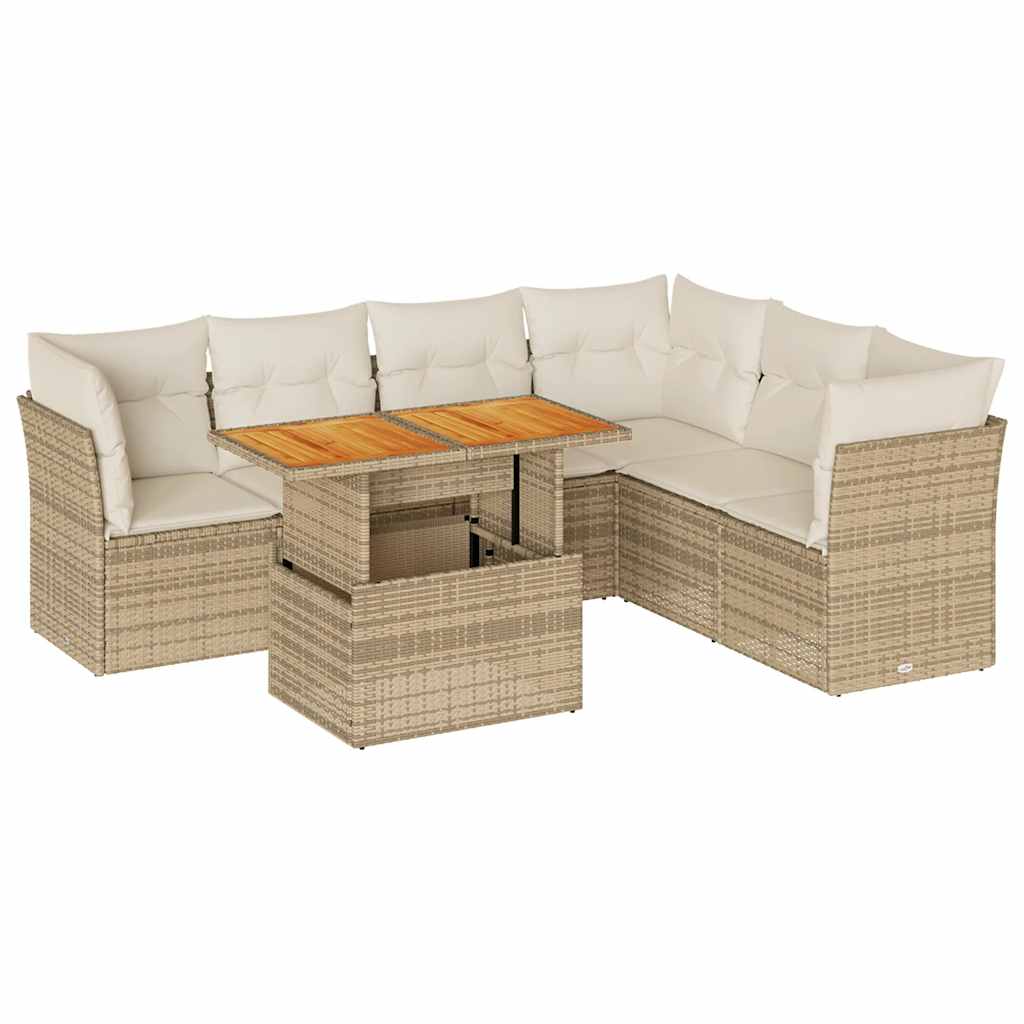sofasæt til haven 7 dele med hynder polyrattan beige