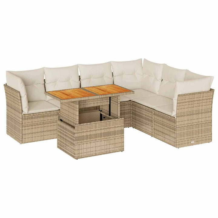 sofasæt til haven 7 dele med hynder polyrattan beige