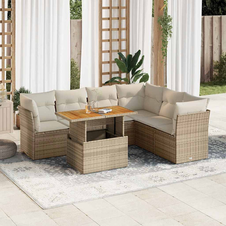 sofasæt til haven 7 dele med hynder polyrattan beige