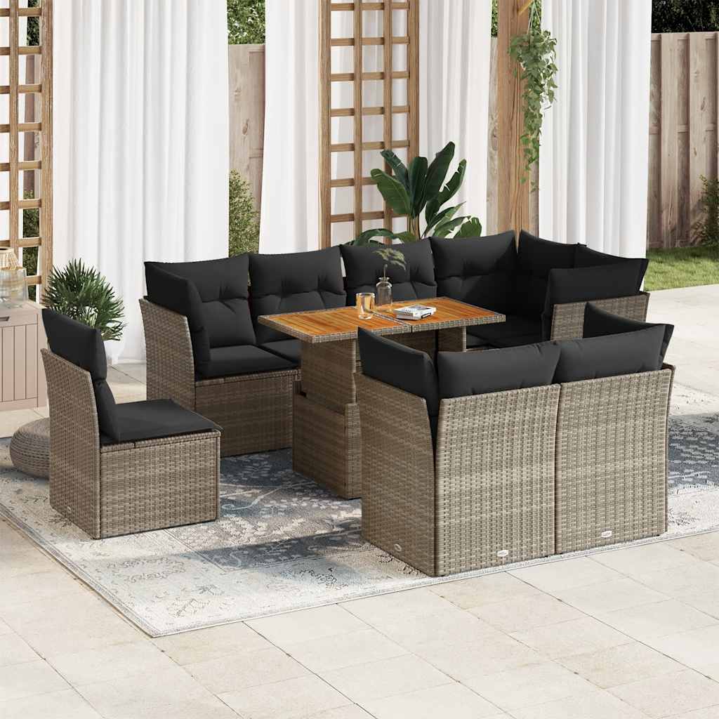 sofasæt til haven 9 dele med hynder polyrattan grå