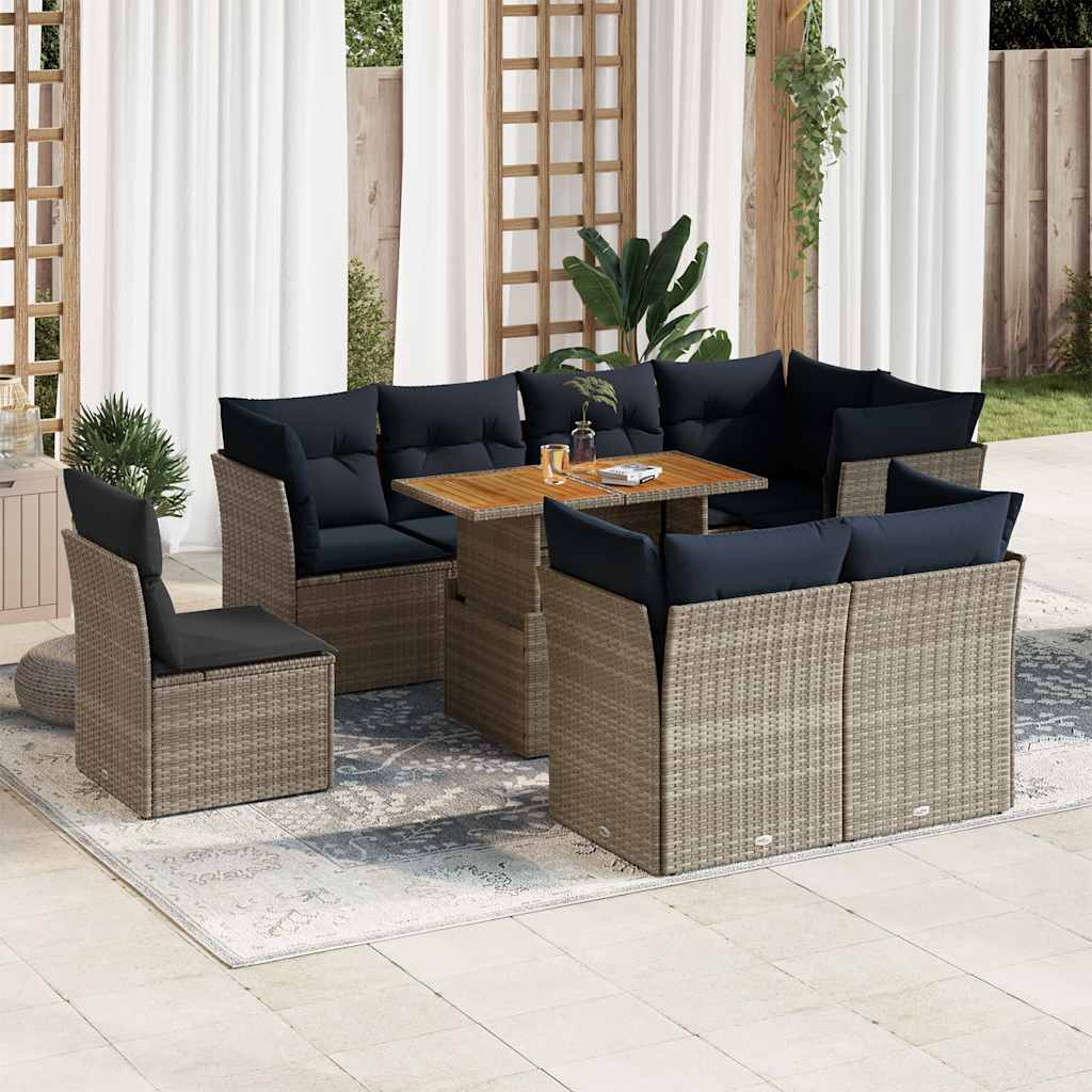 sofasæt til haven 9 dele med hynder polyrattan grå