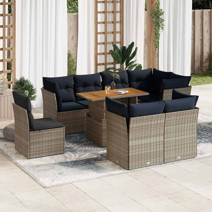 sofasæt til haven 9 dele med hynder polyrattan grå