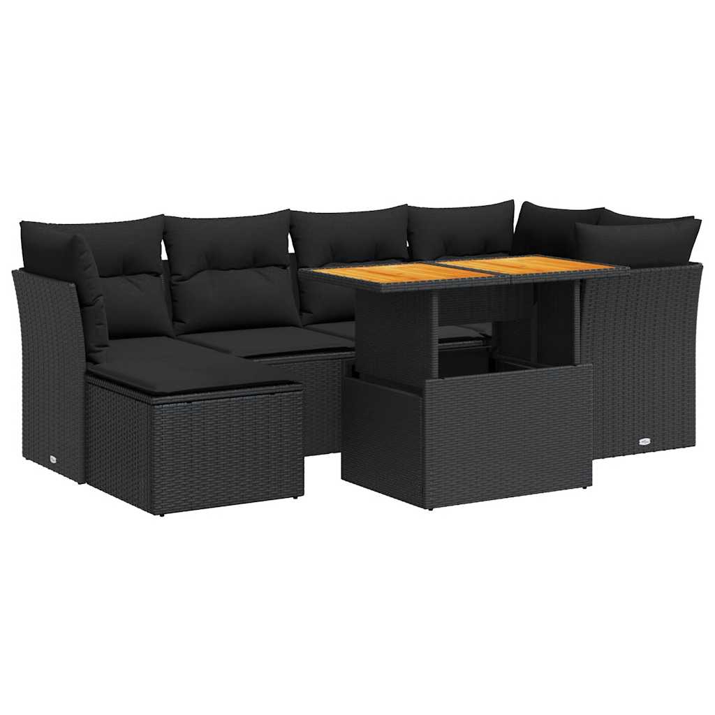 sofasæt til haven 7 dele med hynder polyrattan sort