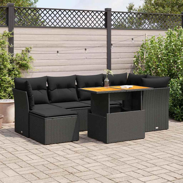 sofasæt til haven 7 dele med hynder polyrattan sort